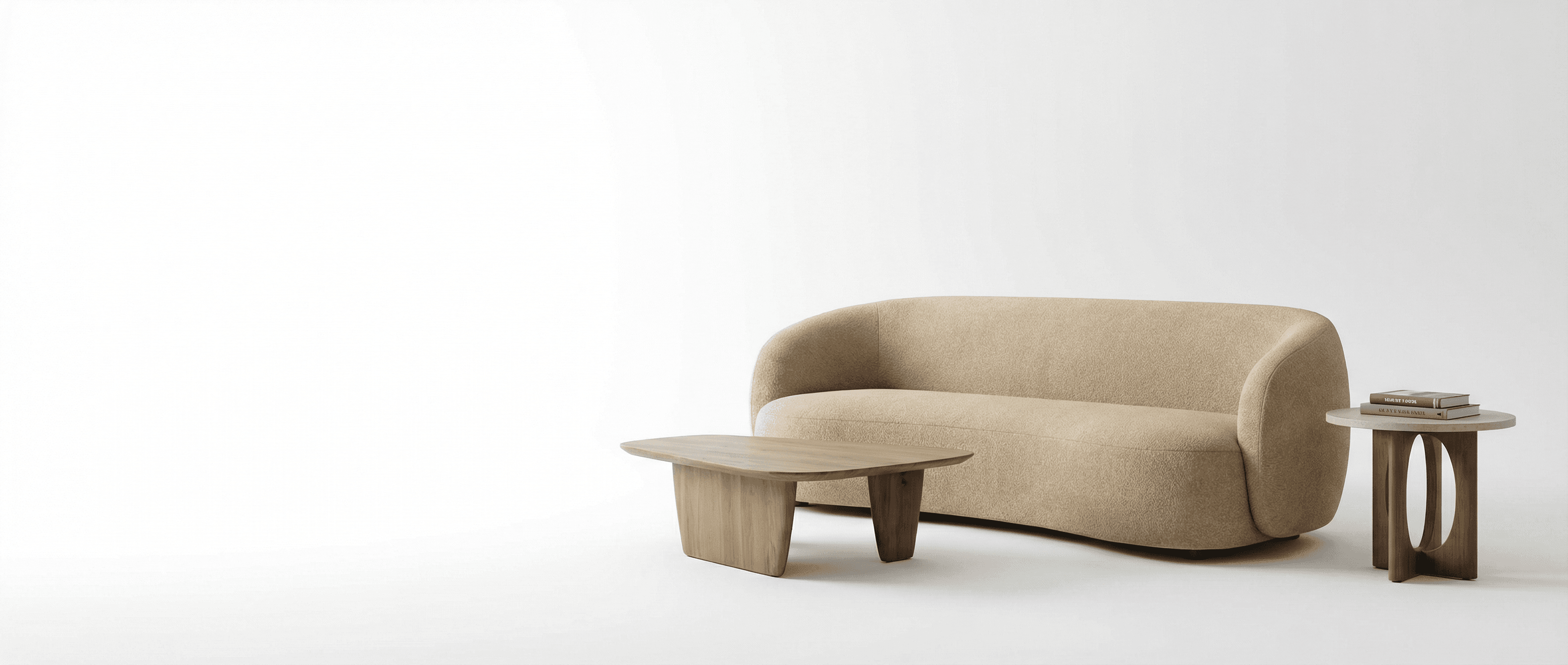 Luxurious curved white boucle sofa